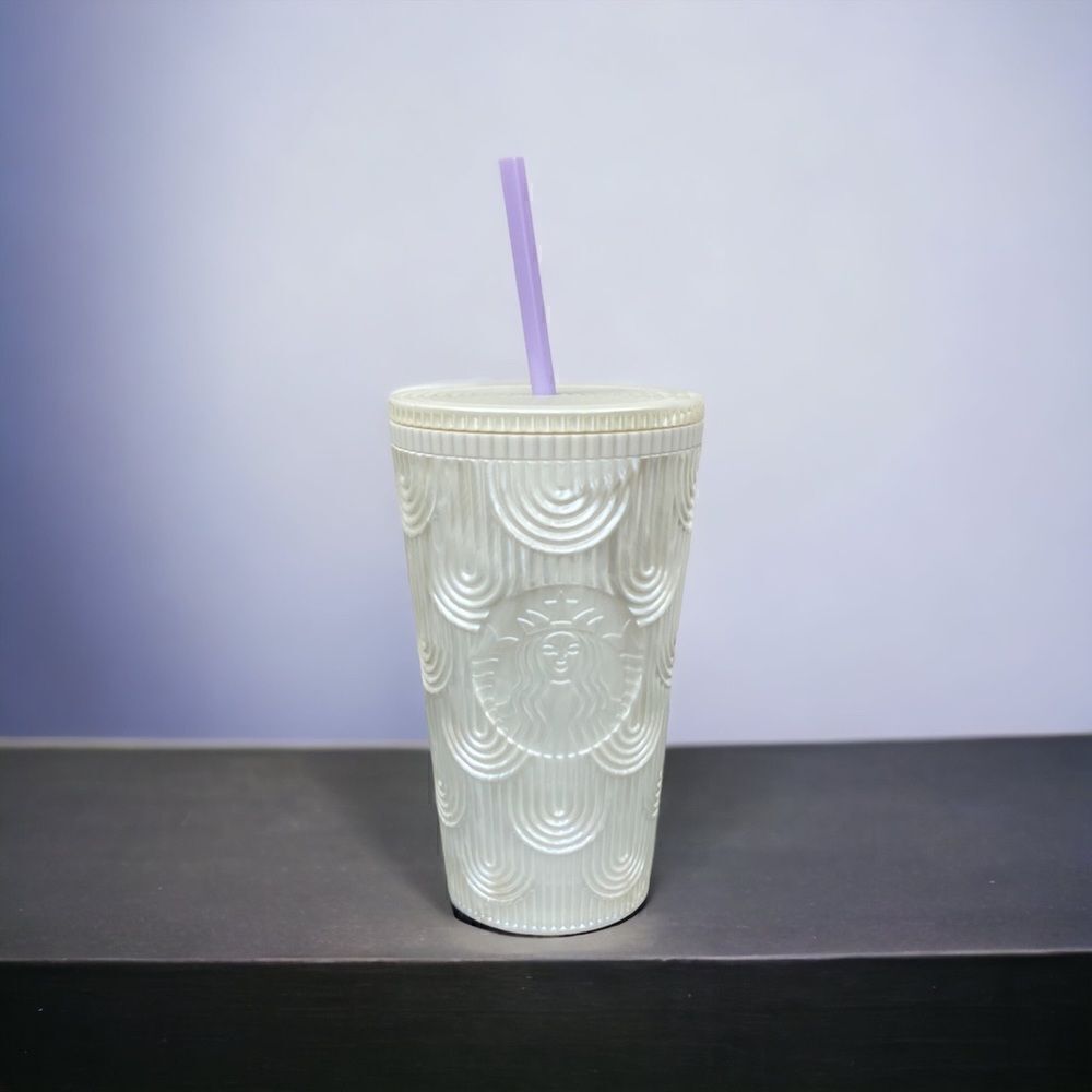 Starbucks Iridescent Pearl Siren Scales Tumbler Cold‎ Cup White 16OZ
